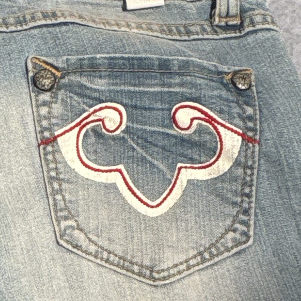 REROCK straight jeans, Size 27, Light Denim wash, Red Accents, Y2K